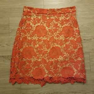 ECI New York Orange Eyelet Floral Lace Skirt 10
